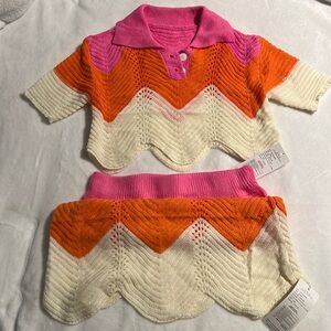 Gradient Wave Pointelle Crop Sweater Set